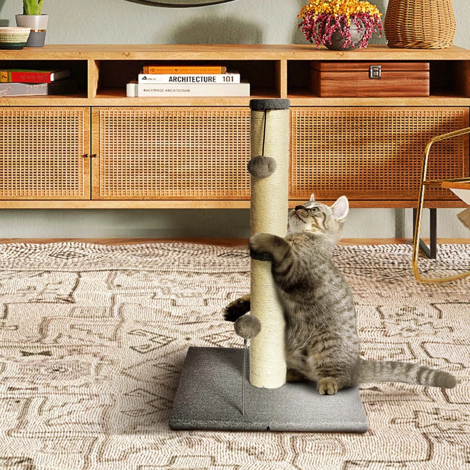 Max & Marlow 25-in Sisal Cat Scratching Post With Toy 1 Max & Marlow 25-in Sisal Cat Scratching Post With Toy