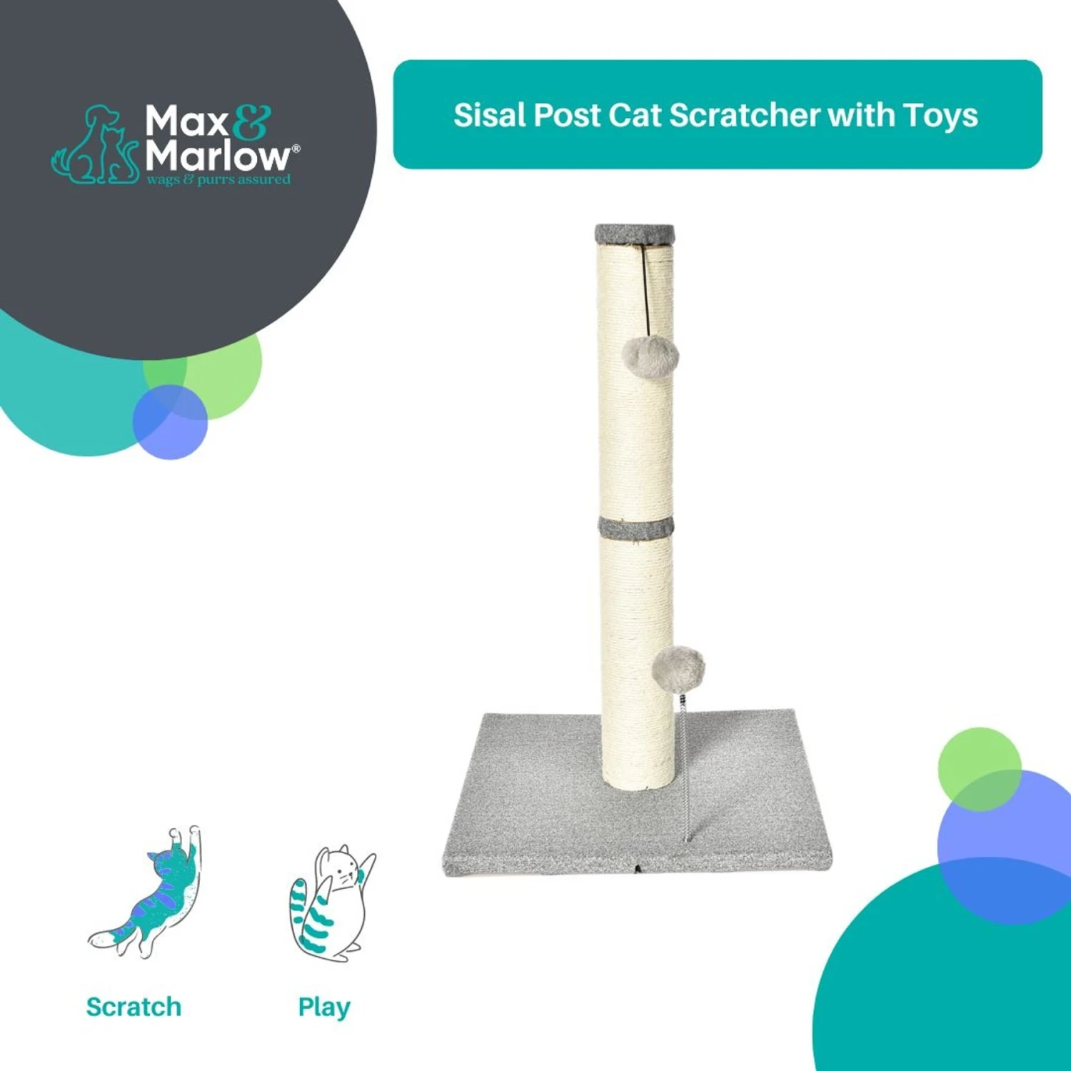 Max & Marlow 25-in Sisal Cat Scratching Post With Toy 2 Max & Marlow 25-in Sisal Cat Scratching Post With Toy - Image 2