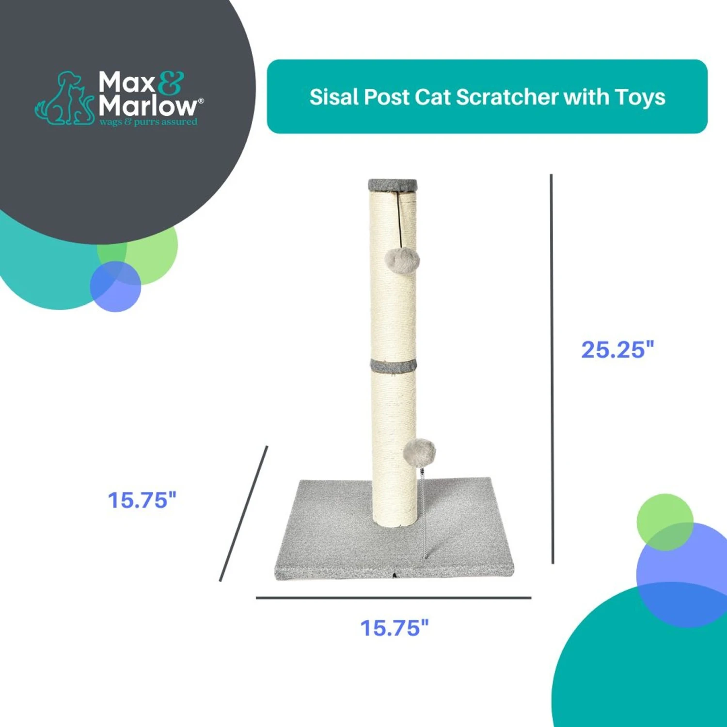 Max & Marlow 25-in Sisal Cat Scratching Post With Toy 3 Max & Marlow 25-in Sisal Cat Scratching Post With Toy - Image 3