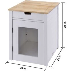 TRINITY 20-in Enclosure End Table With Drawer Cat Litter Box, White, Small -Cat Supplies 940742 PT3. AC SS1800 V1692303038