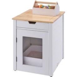 TRINITY 20-in Enclosure End Table With Drawer Cat Litter Box, White, Small -Cat Supplies 940742 PT5. AC SS1800 V1692301028
