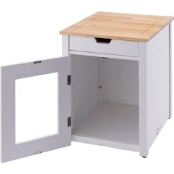 TRINITY 20-in Enclosure End Table With Drawer Cat Litter Box, White, Small -Cat Supplies 940742 PT7. AC SS1800 V1692301058