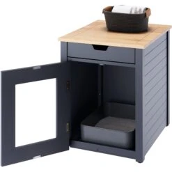 TRINITY 20-in Enclosure End Table With Drawer Cat Litter Box, Dark Grey, Small -Cat Supplies 943606 PT3. AC SS1800 V1692301056