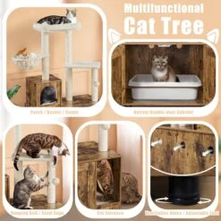 Yaheetech Cat Litter Box Enclosure Cat Tree & Condo, Rustic Brown & Beige -Cat Supplies 953326 PT3. AC SS1800 V1695056790