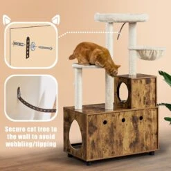 Yaheetech Cat Litter Box Enclosure Cat Tree & Condo, Rustic Brown & Beige -Cat Supplies 953326 PT5. AC SS1800 V1695056787