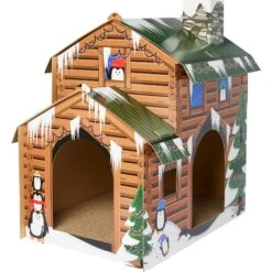 Frisco Holiday Log Cabin Cardboard Cat House & Frisco Holiday Santa's Workshop Cardboard Cat House -Cat Supplies 986198 PT1. AC SS1800 V1698257738